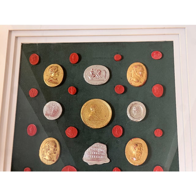 Grand Tour Neoclassical Gilded & Red Plaster Intaglio Set in Silvered Modern Frame For Sale - Image 4 of 6