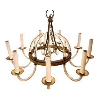 Vintage 1950s Modernist Glass and Brass Chandelier For Sale