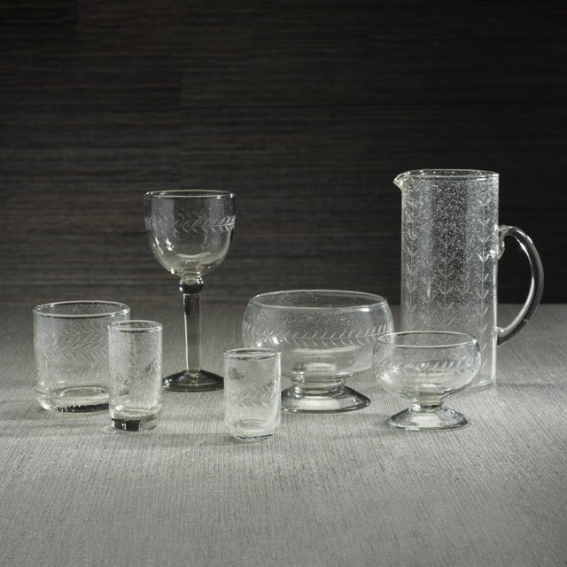 2020s Tuscan 2-Piece Set Handmade Etched Condiment Glass Footed Bowls, Small For Sale - Image 5 of 6