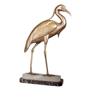 Early 20th Century Art Déco Spelter Egret Sculpture With Marble and Alabaster Base Signed by Julcame Reg, France