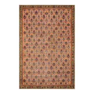 1880s Ivory Floral Trellis Antique Perisan Farahan Rug 4'2" X 6'2" Handknotted Wool Carpet For Sale