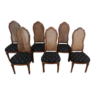 Vintage Bernhardt Hibriten Italian Provincial Cane Back Dining Side Chairs- Set of 6 For Sale