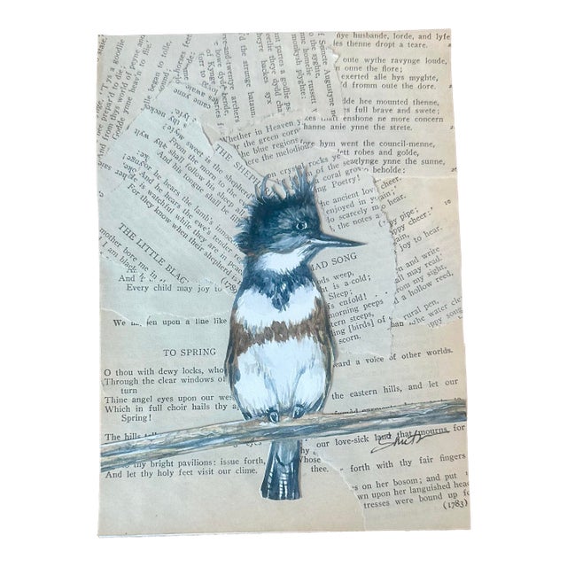 “Kingfisher in Spring” Signed Original Mixed Media by Nancy Smith For Sale