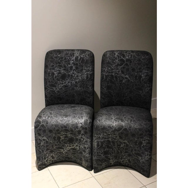 Textile Pair of Postmodern Waterfall Dining Chairs in Marbleized Upholstery For Sale - Image 7 of 7