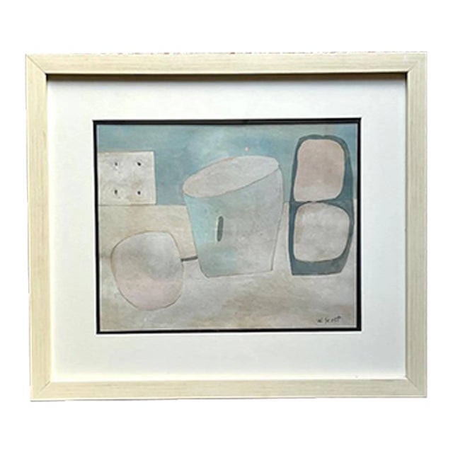 Vintage Abstract Pastel Watercolor Painting, Signed For Sale