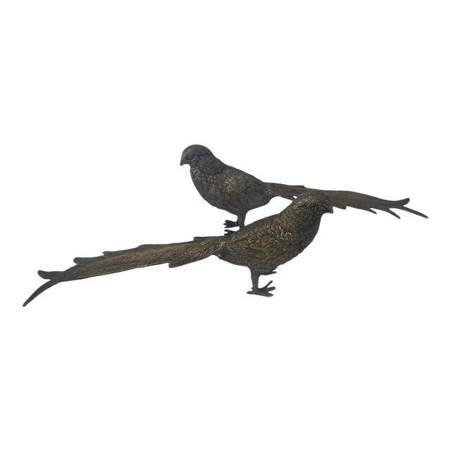 Pair of 1980s Hollywood Regency Style Metal Pheasants For Sale