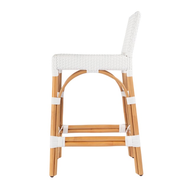 Serienna 24.5 in. Seat Height Rectangular Rattan Low Back Counter Stool, White For Sale In Chicago - Image 6 of 9