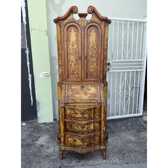 Antique Italian Venetian Hand Painted Secretary Desk For Sale - Image 14 of 18