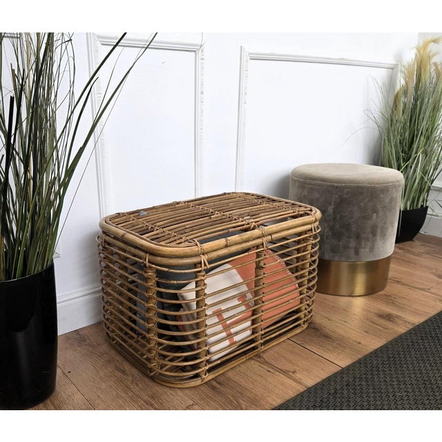 Italian Bohemian Riviera Bamboo and Rattan Basket, 1960s For Sale - Image 3 of 11
