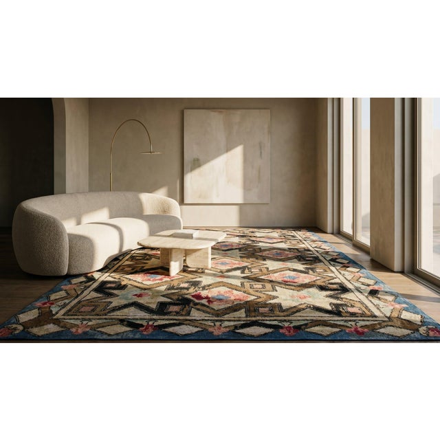 Wonderful Tan Camel and White Ivory Color With Diamond Design Antique American Hooked Rug For Sale In New York - Image 6 of 8