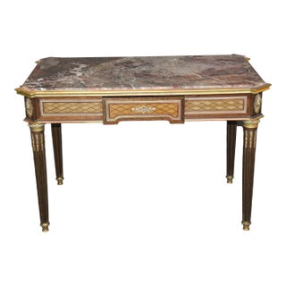 19th C French Louis XVI Child's Bronze Ormolu Marble Parquetry Desk For Sale