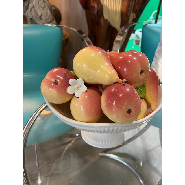 Ceramic Vintage Ceramic Fruit Bowl With Peaches For Sale - Image 7 of 8