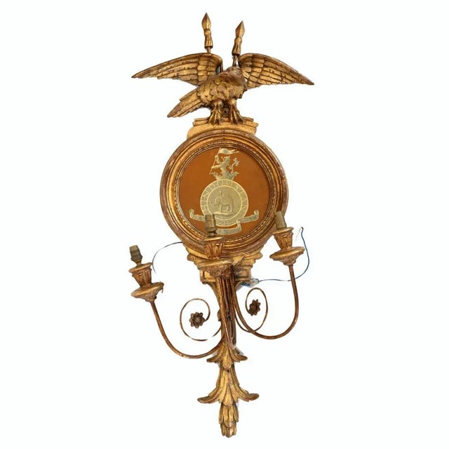 Glass Gilt Neo-Classical Mirror Girandoles Eagle, Set of 2 For Sale - Image 7 of 7