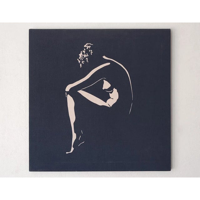 Navy Blue 1970s Portrait of Female Nude Screen Print For Sale - Image 8 of 8