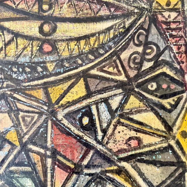 French Artist, Abstract Geometric Composition with Bold Lines, 1968, Chalk & Acrylic, Framed For Sale - Image 3 of 10