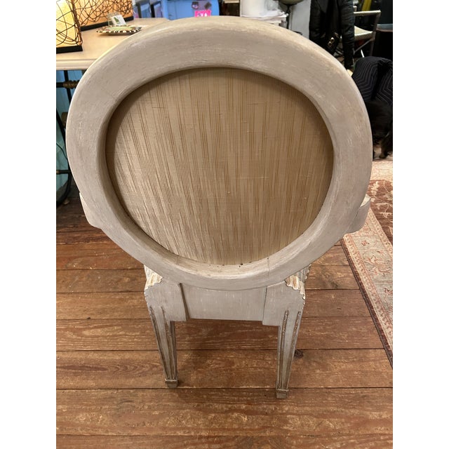 Wood Carved Painted Wood French Country Upholstered Bergere Chairs - A Pair For Sale - Image 7 of 14