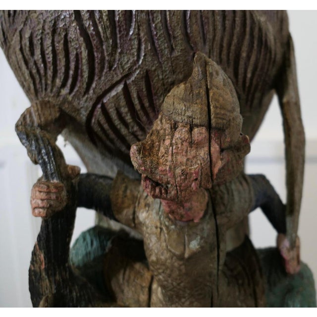 Brown Burmese Temple Carving Polychrome Monkey and Elephant For Sale - Image 8 of 11