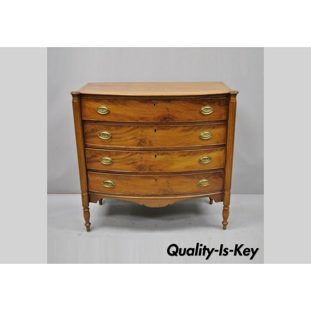 19th Century Sheraton 4 Drawer Mahogany Bow Front Chest Of Drawers