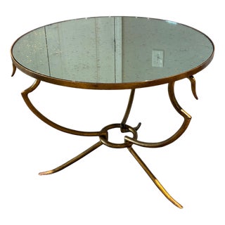Baker Furniture Sculptural Gilt Metal Round Antiqued Mirror Accent Table For Sale