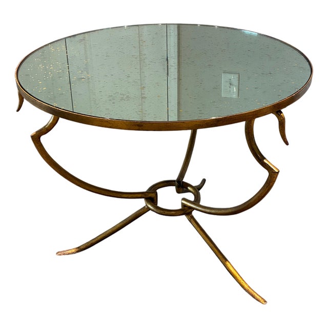 Baker Furniture Sculptural Gilt Metal Round Antiqued Mirror Accent Table For Sale