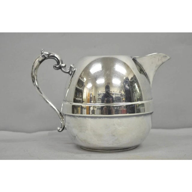Art Deco Vintage Art Deco e.p. Copper Silver Plated Bulbous Water Pitcher Jug W/ Handle For Sale - Image 3 of 12