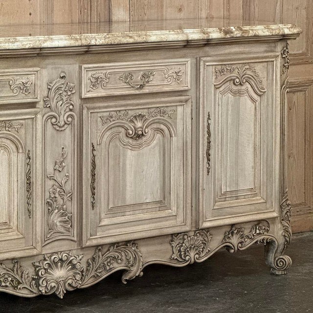Ecru Antique Country French Stripped Walnut Buffet With Thick Siena Marble Top For Sale - Image 8 of 18