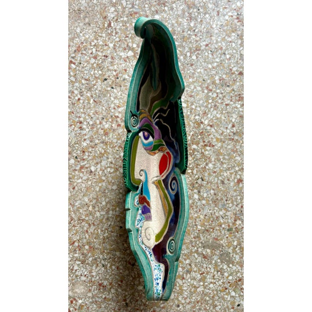 Abstract Vintage Boho Abstract Multicolor Portrait Pottery Bowl For Sale - Image 3 of 6