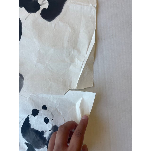 Paper Vintage Chinese Brush Painting of Pandas by j.p. Gaston, Ink on Rice Paper, Signed. For Sale - Image 7 of 9