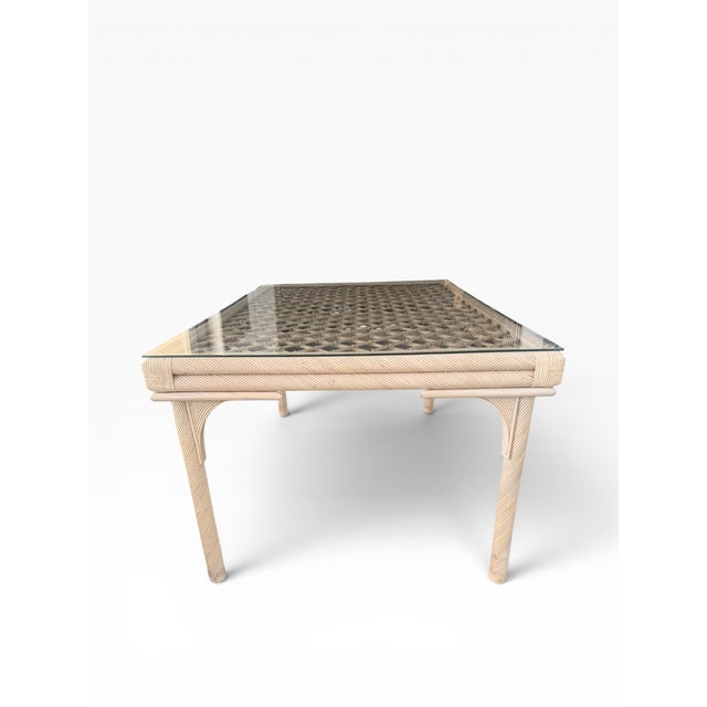Mid 20th Century Vintage Coastal Regency Woven Rattan Dining Table With Glass Top For Sale - Image 5 of 6