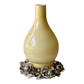 Floral Metal & Glass Hurricane Candle Holder Lantern For Sale