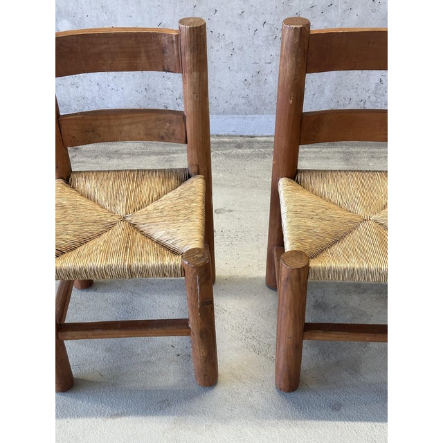 Mid-Century Modernist Wood and Rush Dining Chairs in the style of Charles Dudouyt, 1960s, Set of 2 For Sale - Image 11 of 16