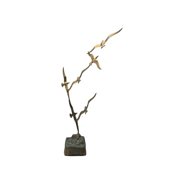Modernist Brass Seagull Sculpture, Abstract Birds in Flight For Sale - Image 4 of 16