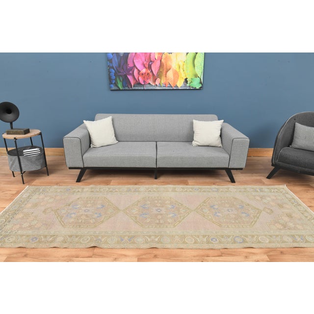 1970s Vintage Handmade Wool Cotton Turkish Beige Runner Rug For Sale - Image 10 of 11