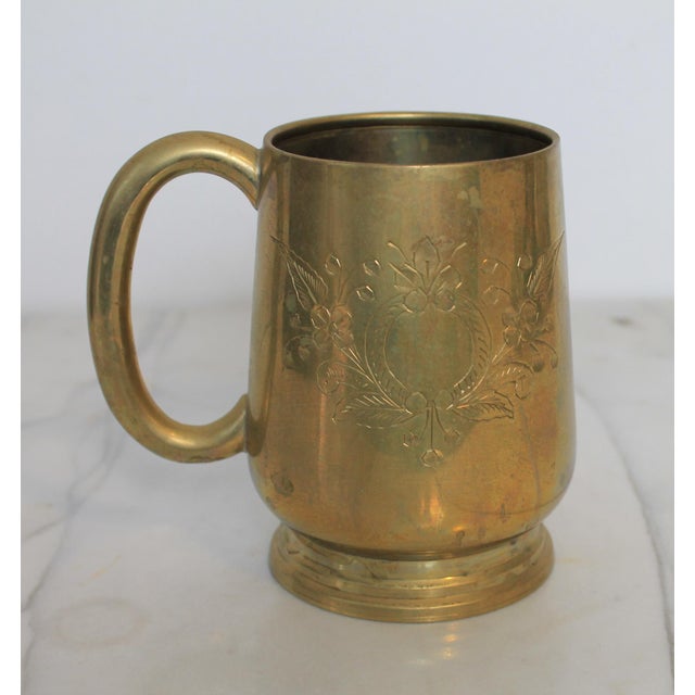 Mid 20th Century Vintage Etched Brass Mug For Sale - Image 5 of 9