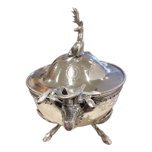 Silverplate Soup Tureen With Stag Motif Elk Deer Thanksgiving Victorian Style For Sale - Image 9 of 17