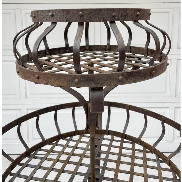 Vintage French Iron 2-Tier Garden Topiary Stand For Sale - Image 11 of 13