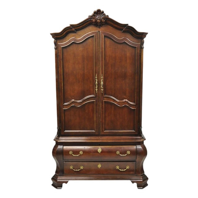 Late 20th Century Furniture Cardella Cherry Wood Bombe Armoire Wardrobe Dresser Tv Cabinet For Sale