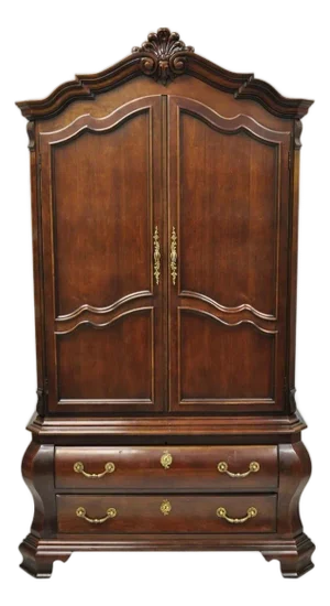 Late 20th Century Furniture Cardella Cherry Wood Bombe Armoire Wardrobe Dresser Tv Cabinet