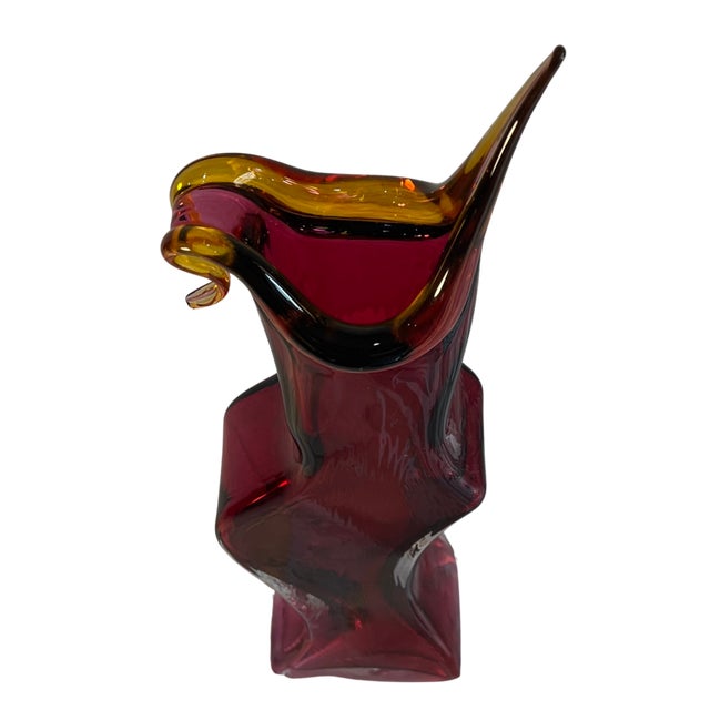 Contemporary 20 In. Tall Signed Young & Constantin Ruby Art Glass Hourglass Pulled Lip Vase For Sale - Image 3 of 18