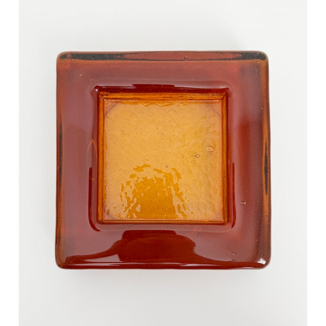 Amber 1970s Blenko Block Glass Ashtray/Catchall, Attributed For Sale - Image 8 of 10