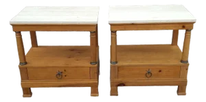 Late 20th Century Pair of Milling Road for Baker Golden Pine and Travertine Top Side Tables