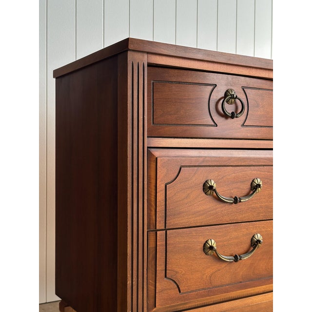 Vintage Walnut Triple Dresser by Ward Furniture Mfg. For Sale - Image 9 of 18