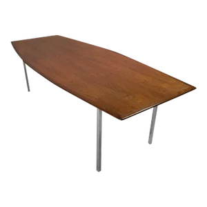 1950s Florence Knoll Model 580 Walnut and Chrome Conference Table for Knoll International