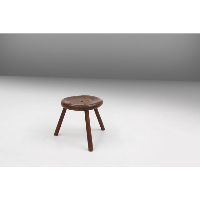 Mid-Century Modern Hand-Carved Wood Tripod Stool, France, 1900s For Sale - Image 3 of 11