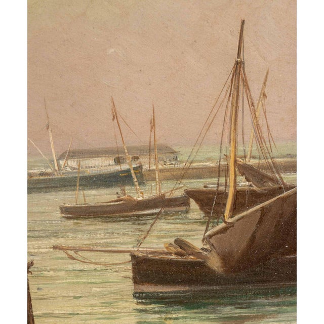 Illegibly Signed Sailing Boats Scene Oil, 19th Century For Sale - Image 4 of 8