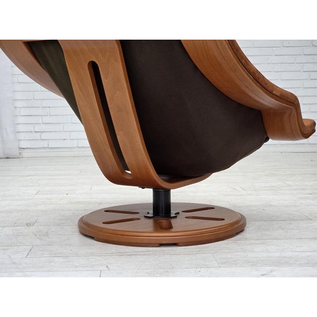 Swedish Swivel Armchair in Nubuck Leather, Canvas and Beech Bentwood, 1980s For Sale - Image 10 of 18