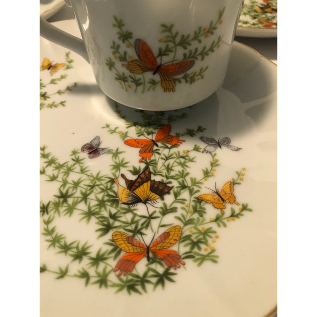Vintage "Butterfly" Shafford Porcelain Tea Cups and Dessert Plates Set