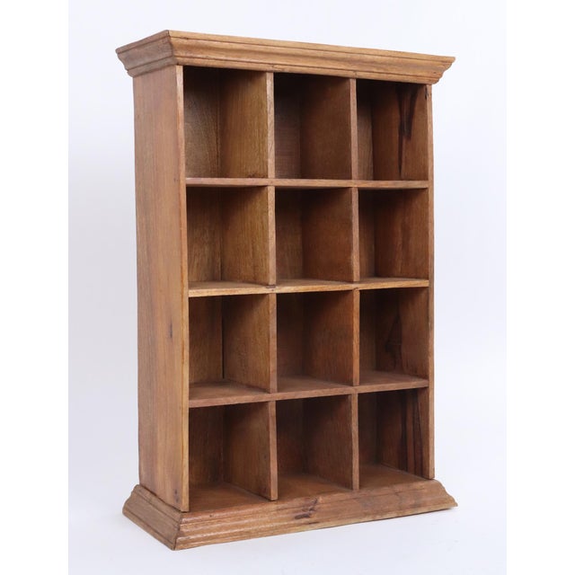 Arts & Crafts wood open pigeonhole shelf with twelve cubbies in a three by four arrangement. Straightforward lines...
