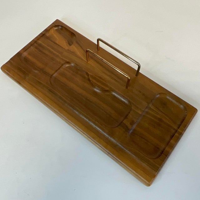 Mid-Century Modern 1970s Mid-Century Boho Chic Americana Walnut and Brass Dresser or Desk Caddy Catchall. For Sale - Image 3 of 11