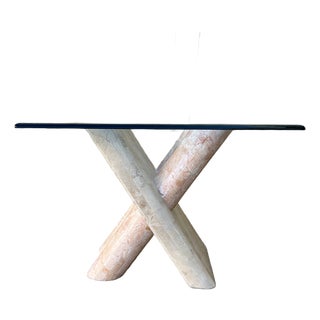 Post Modern Tessellated Mactan Stone Rounded X-Shape Base Side Table. C 1980s For Sale